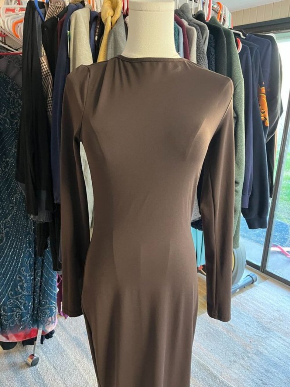 Missguided Coffee Brown Slinky Maxi Dress Size S - Picture 8 of 9